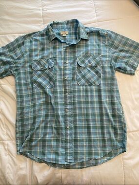 Vintage Haband Travelers  Short-Sleeve Plaid Button-Up Shirt - Teal Green